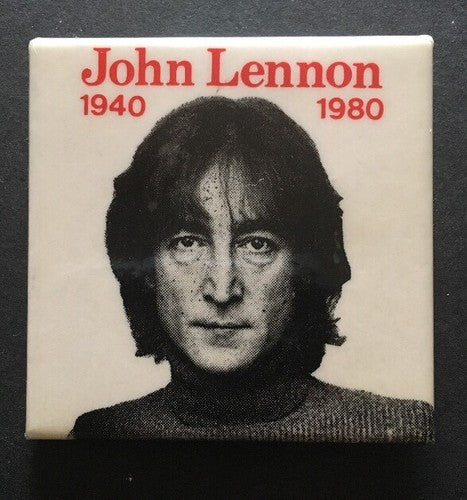 John Lennon 1980 Beatles Commemorative Square Photo Pinback Pin Button Mint