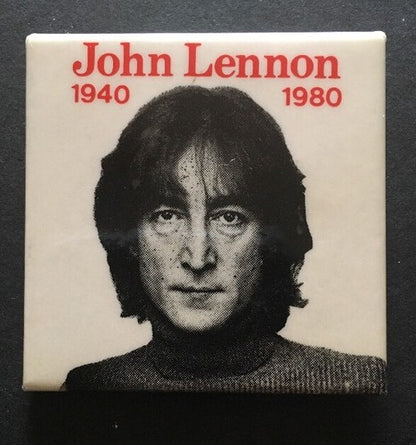 John Lennon 1980 Beatles Commemorative Square Photo Pinback Pin Button Mint