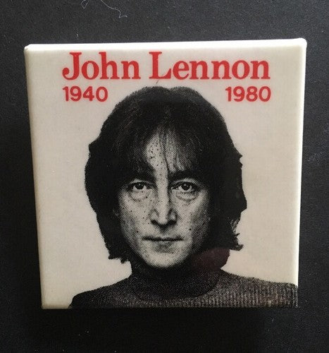 John Lennon 1980 Beatles Commemorative Square Photo Pinback Pin Button Mint