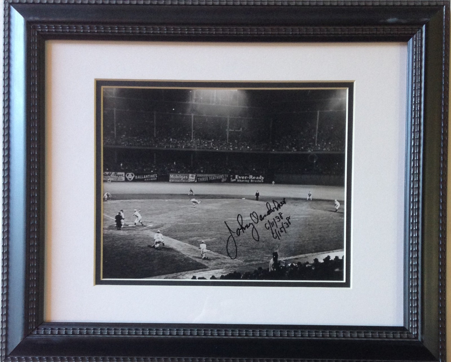 Johnny Vander Meer signed 8x10 photo framed auto ins no hitter dates CBM COA