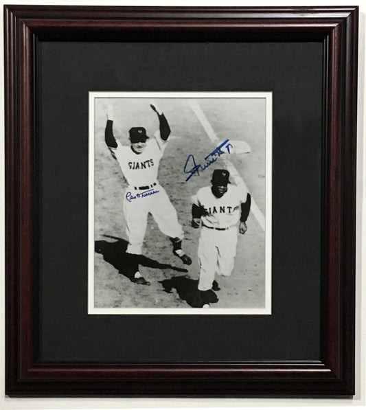 Willie Mays Leo Durocher signed Opening Day HR 8x10 photo framed 2 auto CBM COA