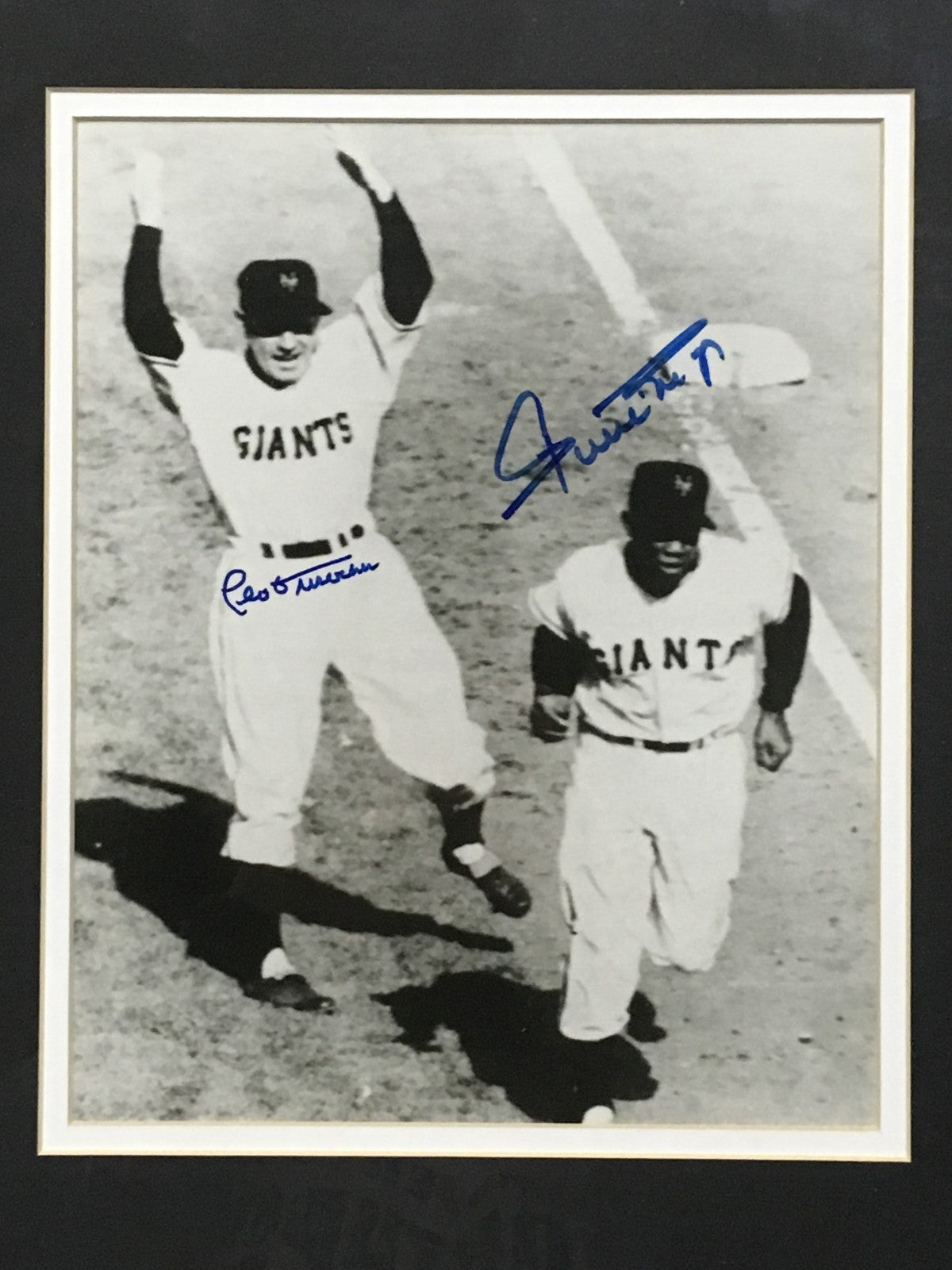 Willie Mays Leo Durocher signed Opening Day HR 8x10 photo framed 2 auto CBM COA
