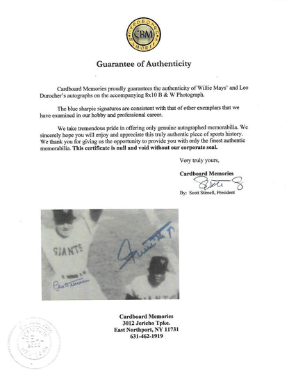 Willie Mays Leo Durocher signed Opening Day HR 8x10 photo framed 2 auto CBM COA
