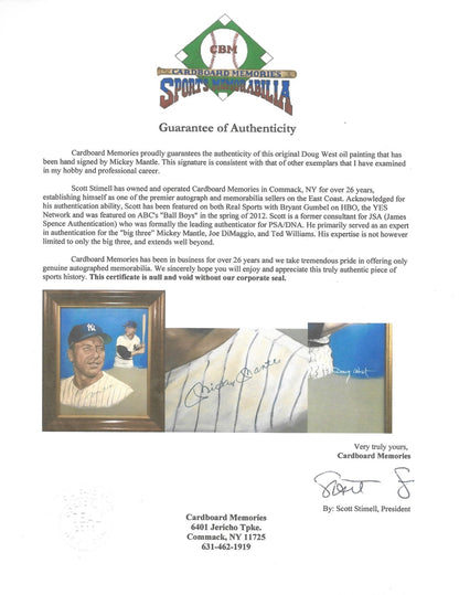 Mickey Mantle signed original Doug West oil painting framed auto CBM Coa 1/1