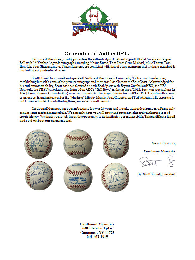 NY Yankees Signed AL Baseball Marius Russo Tresh Spec Shea Henrich 16 Auto Coa