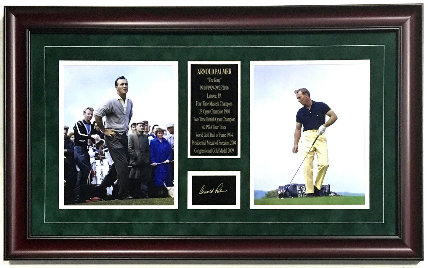 Arnold Palmer The King facsimile signed 2 8x10 photo golf collage framed suede