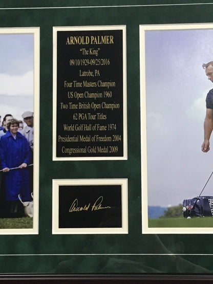 Arnold Palmer The King facsimile signed 2 8x10 photo golf collage framed suede