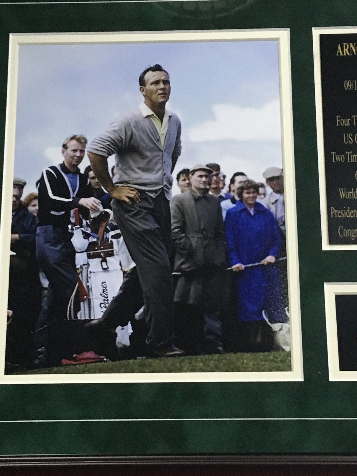 Arnold Palmer The King facsimile signed 2 8x10 photo golf collage framed suede