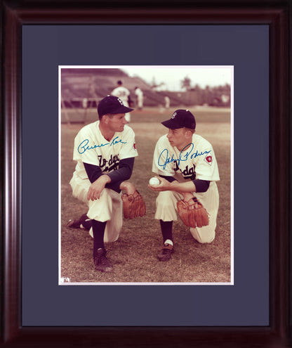 Johnny Podres Preacher Roe Dodgers 1955 Ws signed 8x10 photo framed 2 auto COA