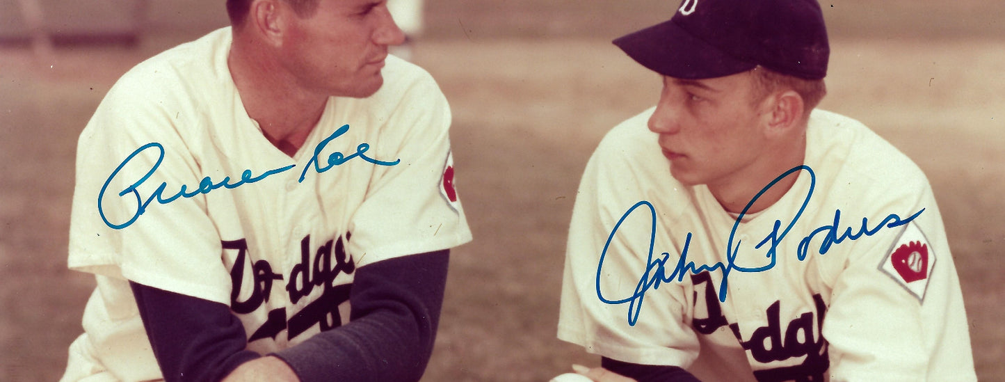 Johnny Podres Preacher Roe Dodgers 1955 Ws signed 8x10 photo framed 2 auto COA
