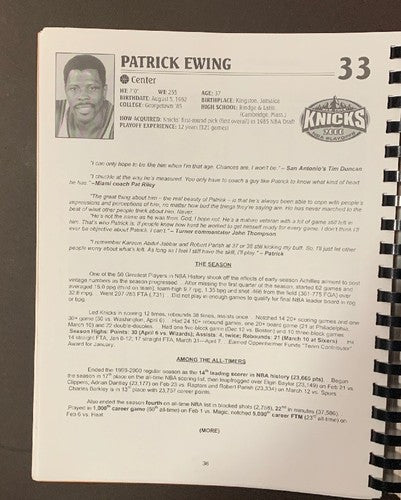 2000 NBA Playoffs Playoff Press Media Guide Knicks Patrick Ewing Jeff Van Gundy