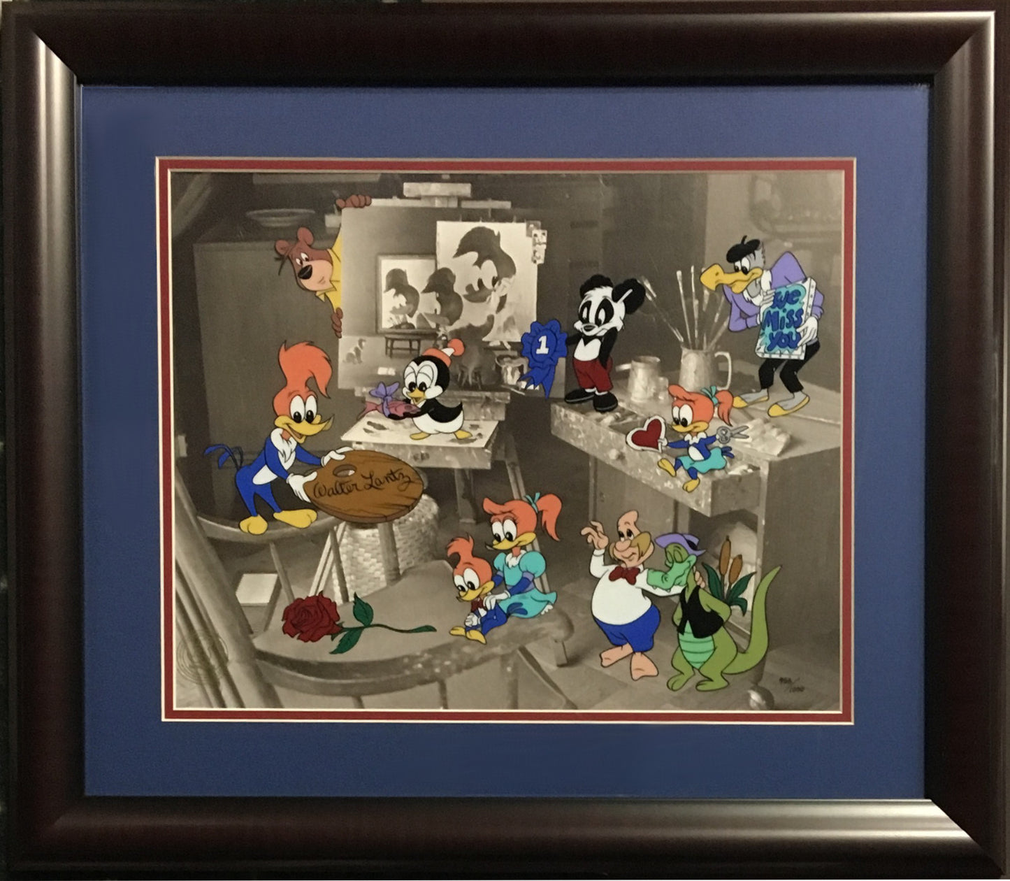 Walter Lantz We Miss You Boss framed 12x15 serigraph cel Woody Woodpecker  /1000