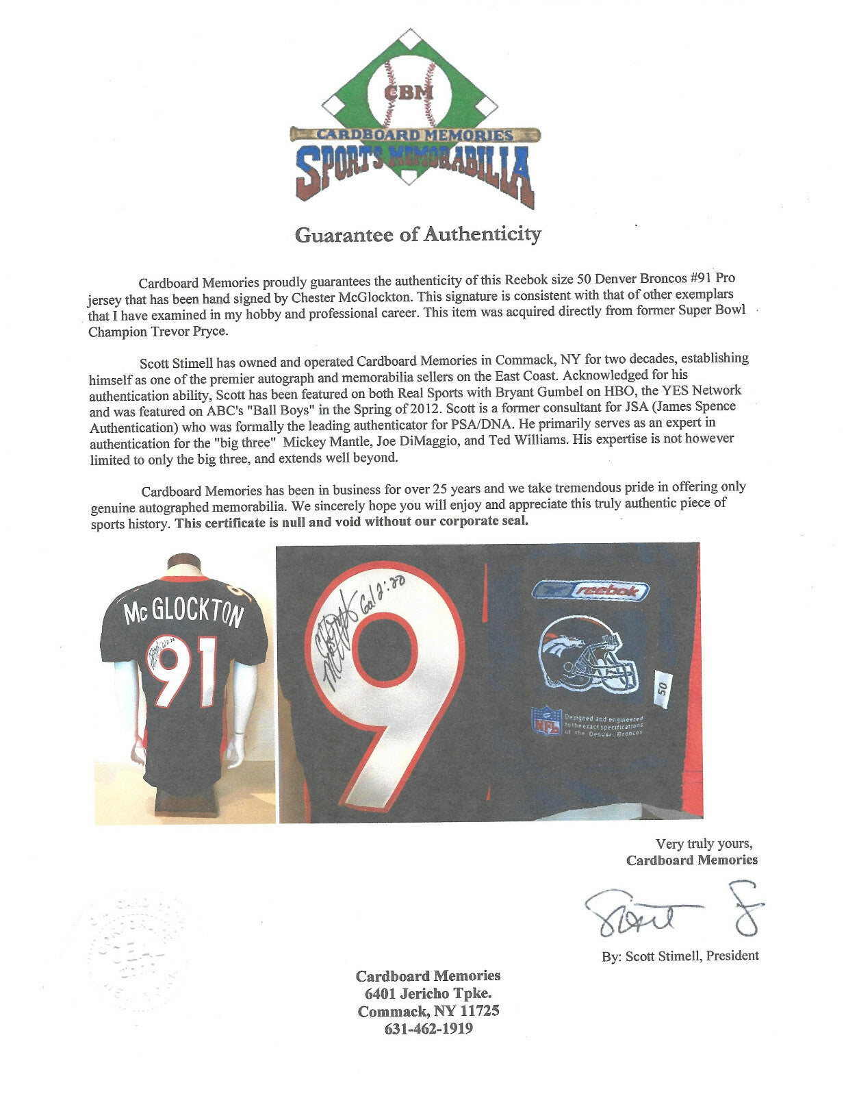 Chester McGlockton signed #91 Reebok Pro Denver Broncos jersey autograph CBM COA