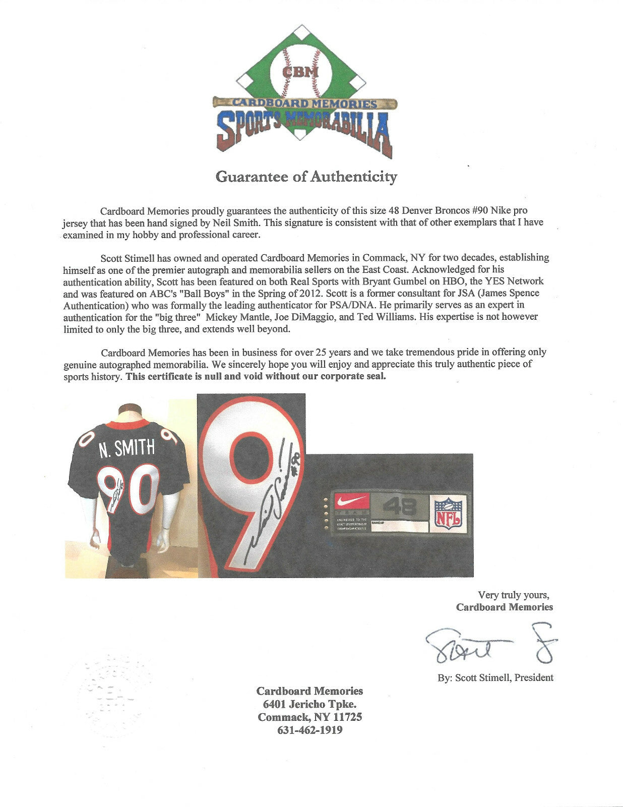 Neil Smith signed #90 Size 48 Nike Denver Broncos Pro jersey autograph CBM COA