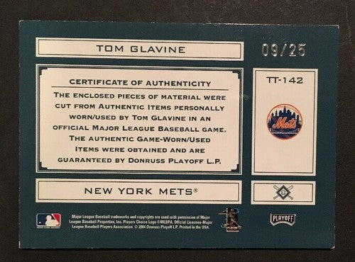 Tom Glavine 2004 Absolute Tools of Trade Game Used Bat Glove Jersey /25 Hof Mets