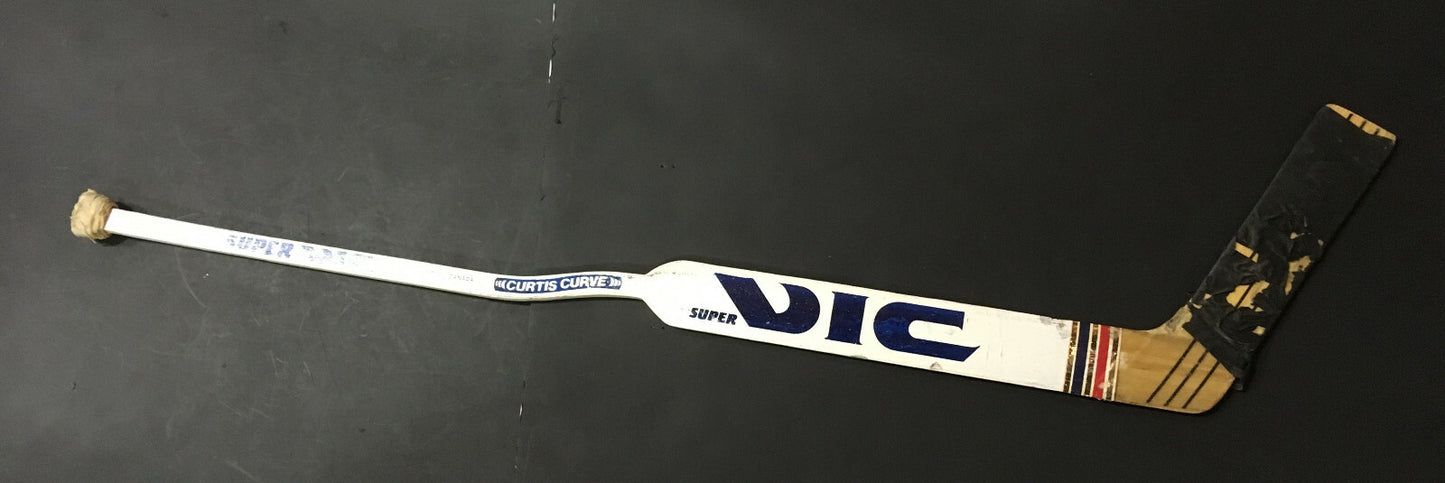 Kelly Hrudey Islanders Goalie game used Super Vic Curtis Curve hockey stick COA