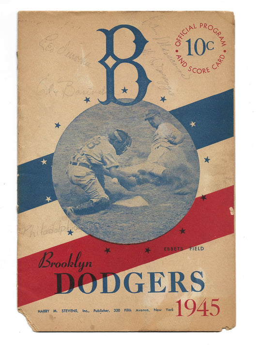 Brooklyn Dodgers vs Phillies signed 1945 program 4 auto Leo Durocher CBM COA