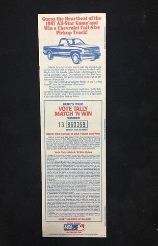 1987 MLB ALL-STAR BASEBALL GAME Unused  BALLOT OAKLAND A's COLISEUM Mint Mcgwire