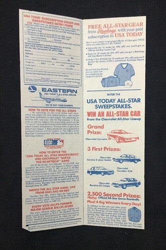 1987 MLB ALL-STAR BASEBALL GAME Unused  BALLOT OAKLAND A's COLISEUM Mint Mcgwire