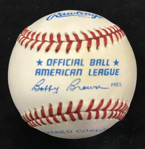 Bob Lemon Signed AL Bobby Brown Baseball HOF Autograph Indians Yankees CBM COA