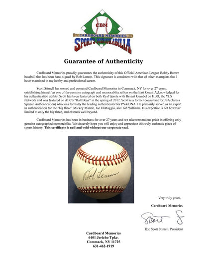 Bob Lemon Signed AL Bobby Brown Baseball HOF Autograph Indians Yankees CBM COA