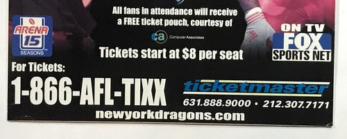 New York Dragons Inaugural Season Opening Night 2001 AFL Football Poster 24x36