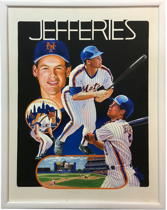 Terrence Fogarty signed Gregg Jefferies Painting 1/1 Mets Canvas framed auto
