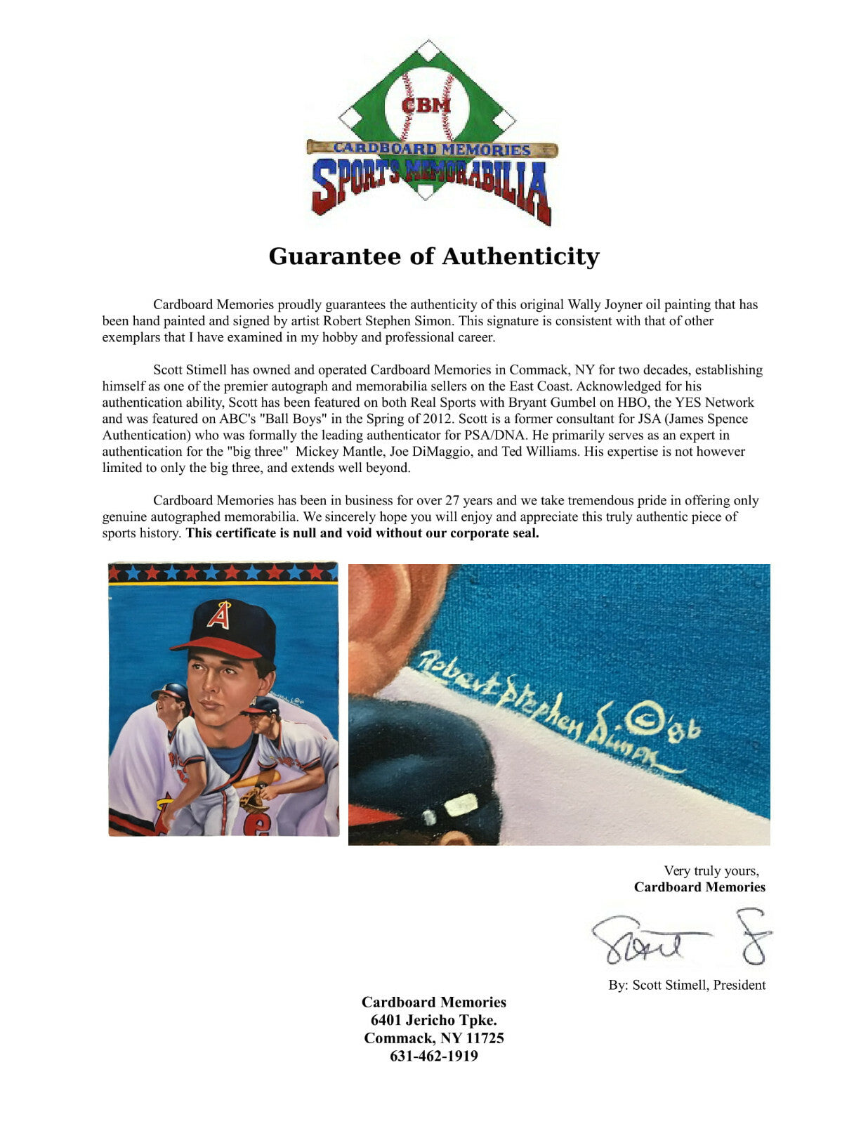 Robert Stephen Simon signed original Wally Joyner painting canvas auto COA 1/1.