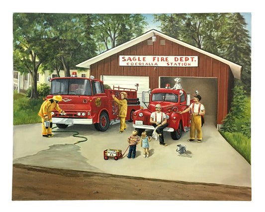 Sagle Fire Dept Cocolalla Station original Glenice signed oil painting auto 1/1