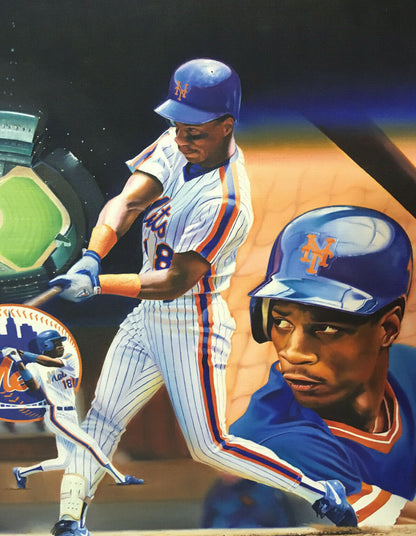 Terrence Fogarty signed Darryl Strawberry Painting canvas framed auto COA 1/1