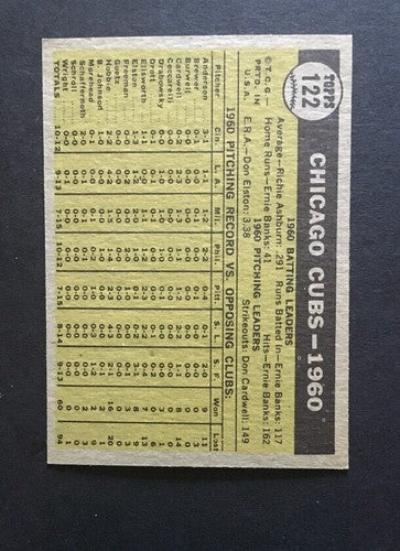 1961 Topps Chicago Cubs Team Card # 122 MINT RAZOR SHARP CLEAN Ernie Banks