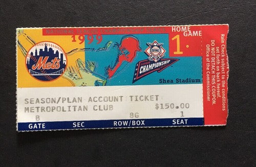1999 NLCS Playoff N.l Championship Game 1 Ticket METS Braves Greg Maddux  Win