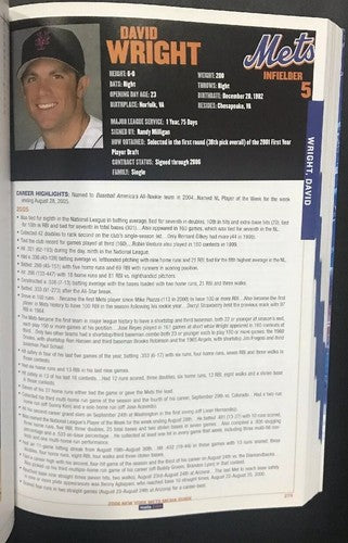 2006 NL East Champion New York Mets Media   Guide Program David Wright Reyes