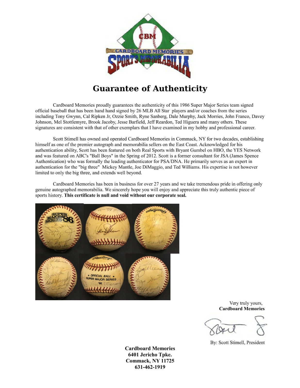 1986 Super Major Japan Series team signed baseball 26 Auto Tony Gwynn Ripken COA