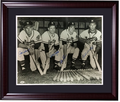 1957 Braves Eddie Mathews Joe Adcock Pafko signed 16x20 photo framed 4 auto JSA