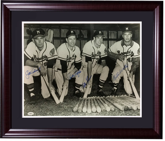 1957 Braves Eddie Mathews Joe Adcock Pafko signed 16x20 photo framed 4 auto JSA