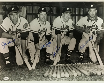 1957 Braves Eddie Mathews Joe Adcock Pafko signed 16x20 photo framed 4 auto JSA