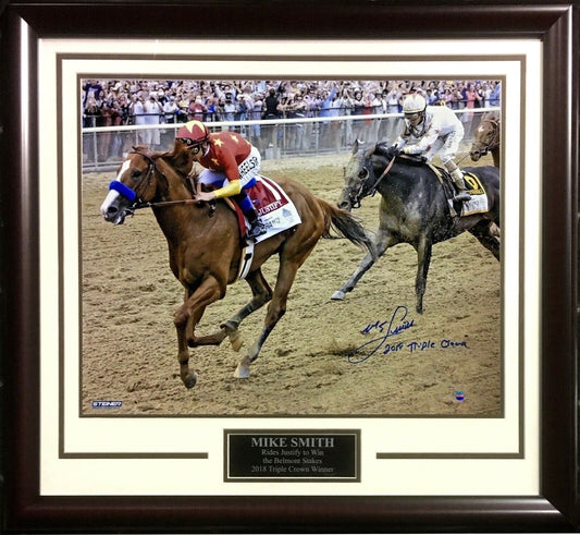Mike Smith signed 16x20 Justify Triple Crown 2018 Photo Framed Auto Steiner COA