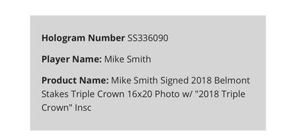 Mike Smith signed 16x20 Justify Triple Crown 2018 Photo Framed Auto Steiner COA