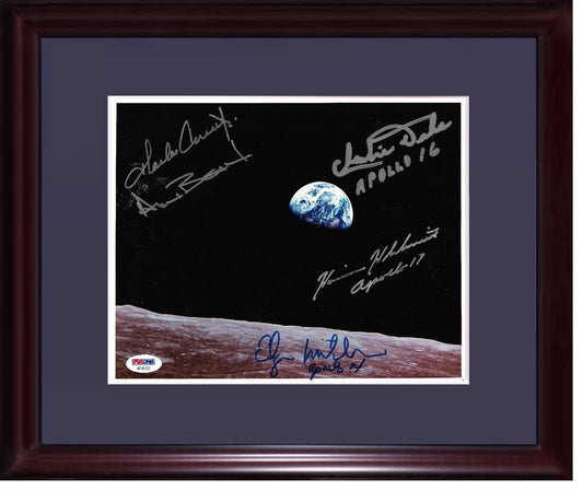Apollo Astronauts signed Framed Moon photo Harrison Schmitt Edgar Mitchell PSA
