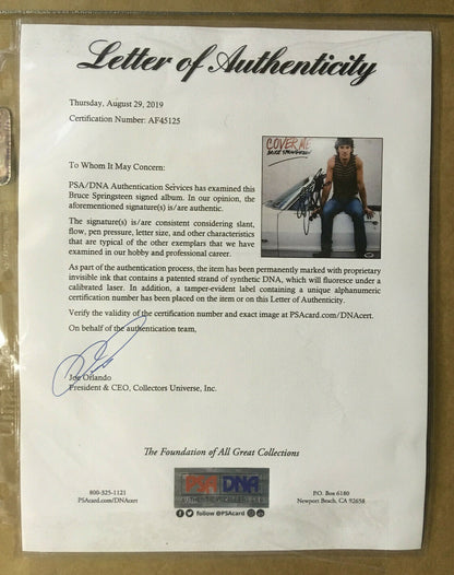 Bruce Springsteen signed Cover Me Record album framed Mint autograph PSA Dna LOA