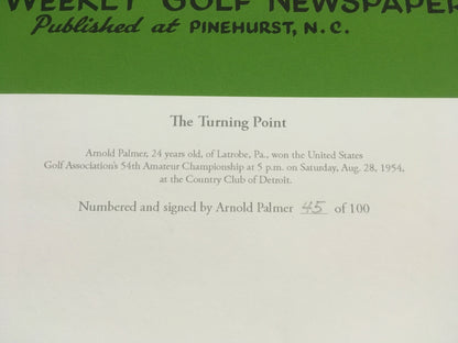 Arnold Palmer signed 1954 Turning Point Golf World Litho framed auto /100
