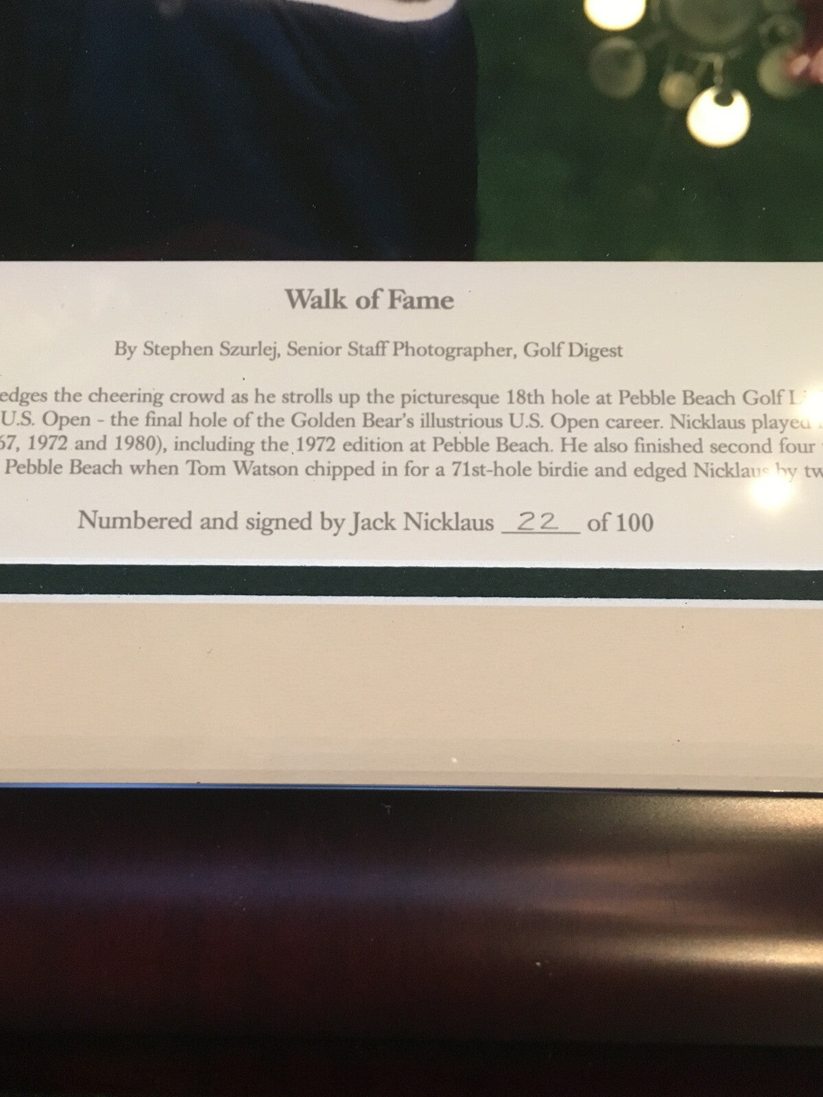 Jack Nicklaus signed Walk of Fame litho framed auto Golden Bear Holo COA /100
