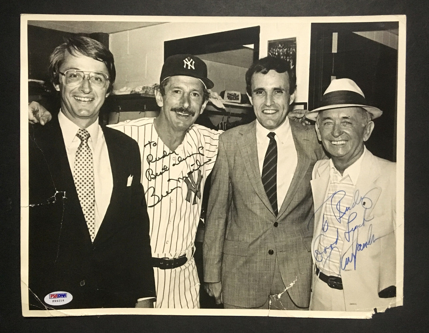 Billy Martin Danny Lawler signed 11x14 photo To Rudy Giuliani 2 auto RARE PSA