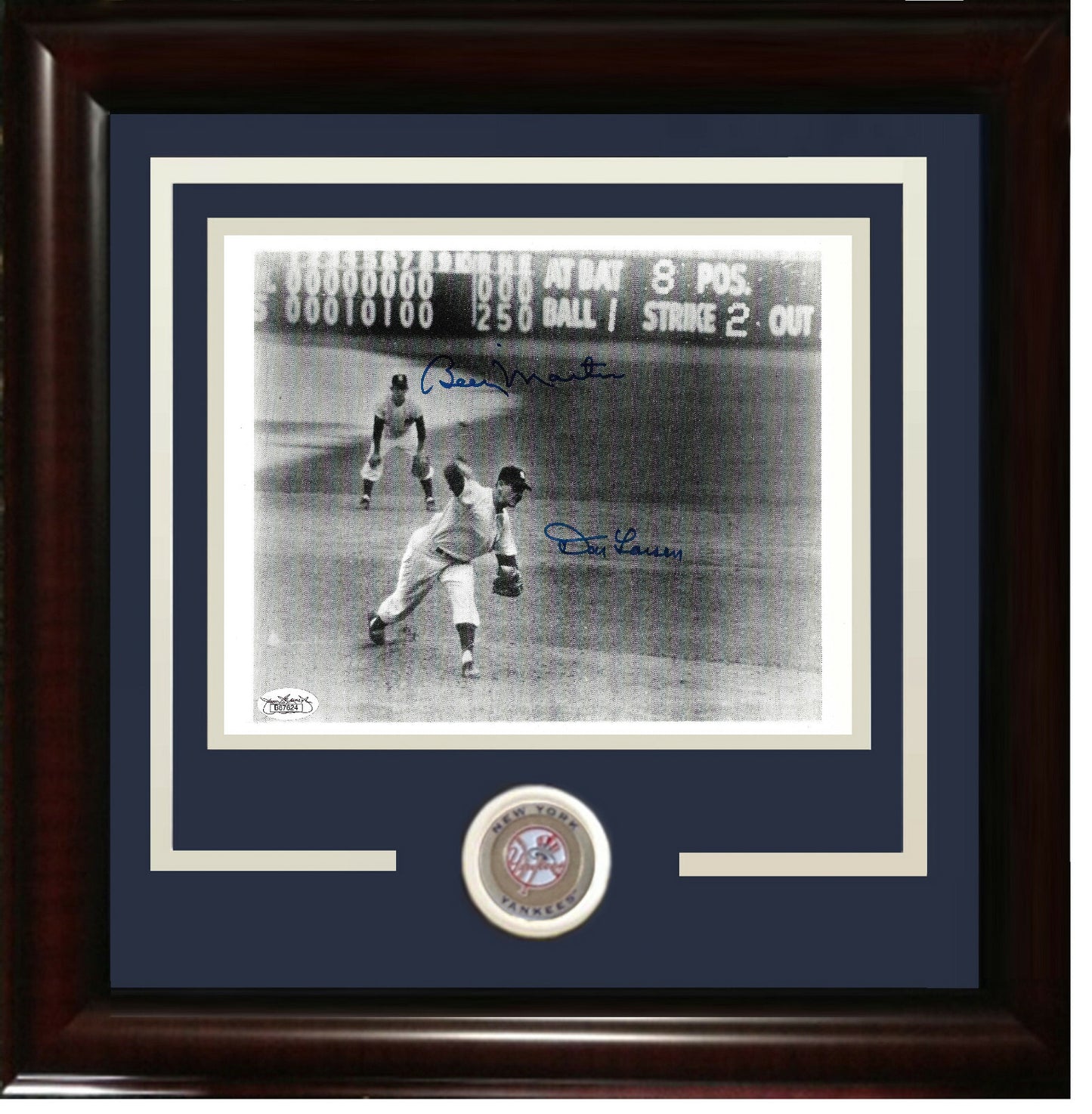 Don Larsen Billy Martin signed 8x10 1956 Perfect Game photo framed JSA LOA