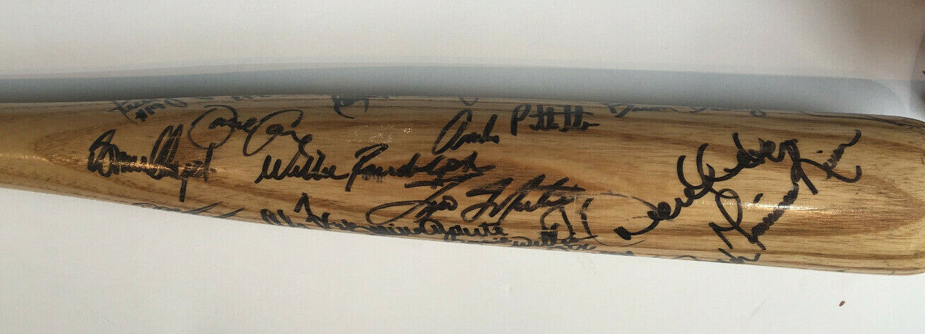 1996 Yankees Team Signed World Series Game bat Derek Jeter Rivera 25 + Auto PSA
