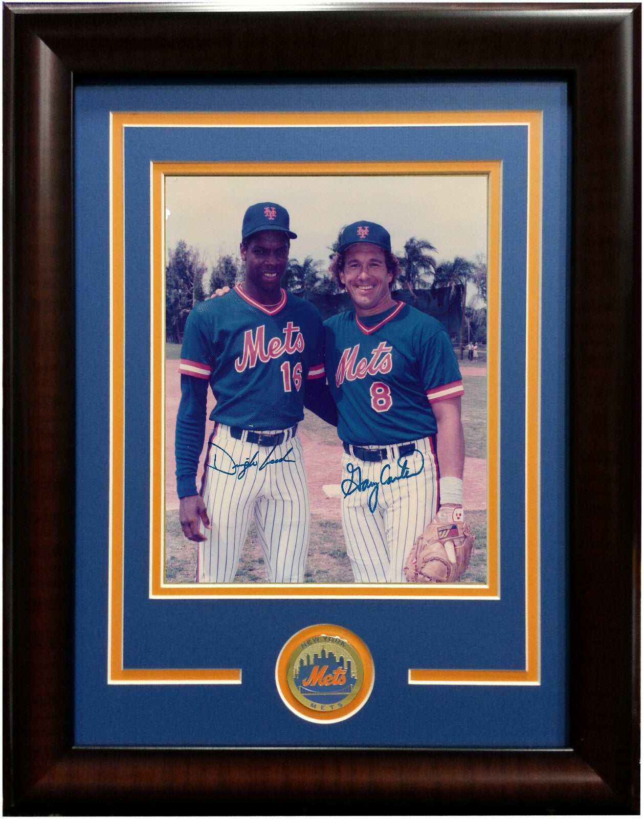 Gary Carter Doc Gooden signed rare 8x10 photo framed Mets Coin 2 auto CBM COA