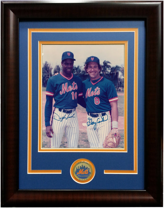 Gary Carter Doc Gooden signed rare 8x10 photo framed Mets Coin 2 auto CBM COA