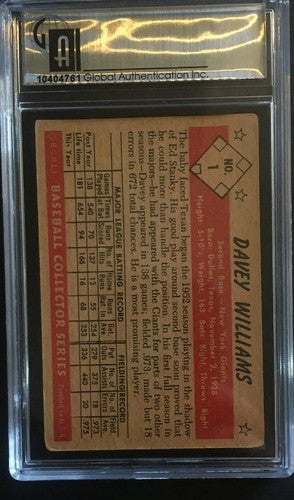 1953 Color Bowman # 1  Davey Williams Vg + Graded 3 Looks Nicer 1st Card In Set