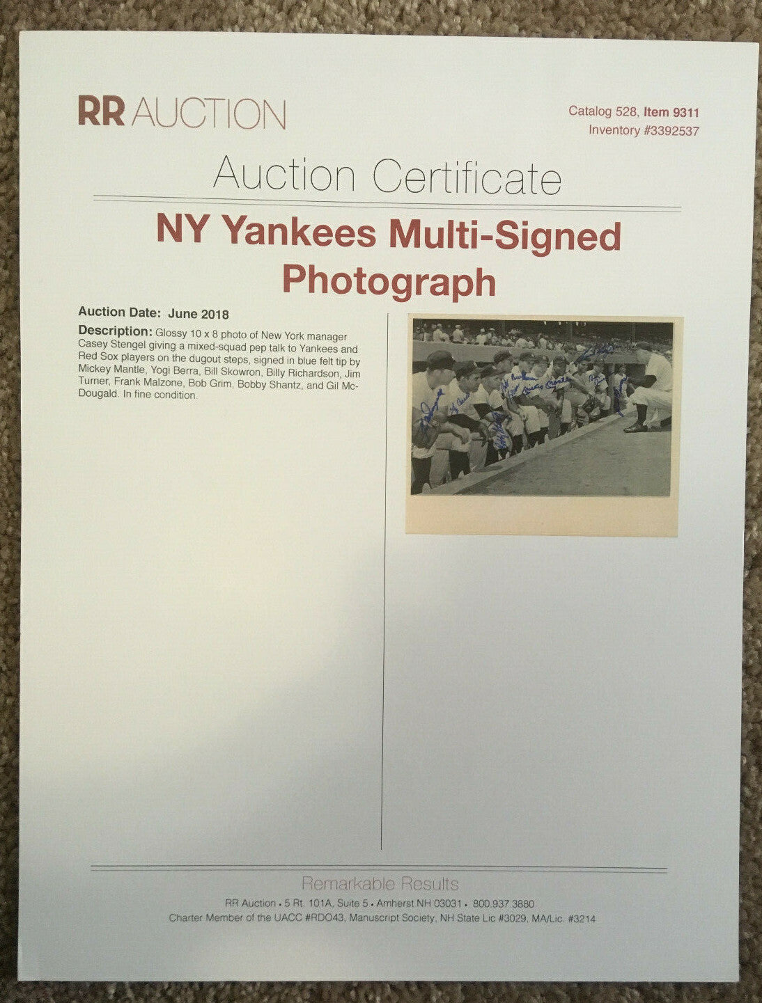 1950s Ny Yankees Team signed 8x10 photo Mickey Mantle Yogi Berra 9 Auto Psa LOA